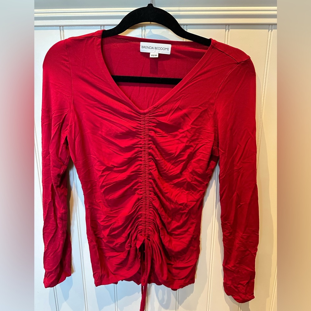 BRENDA BEDDOME Ladies Women’s Size Extra Small Red Long Sleeve Gathered …